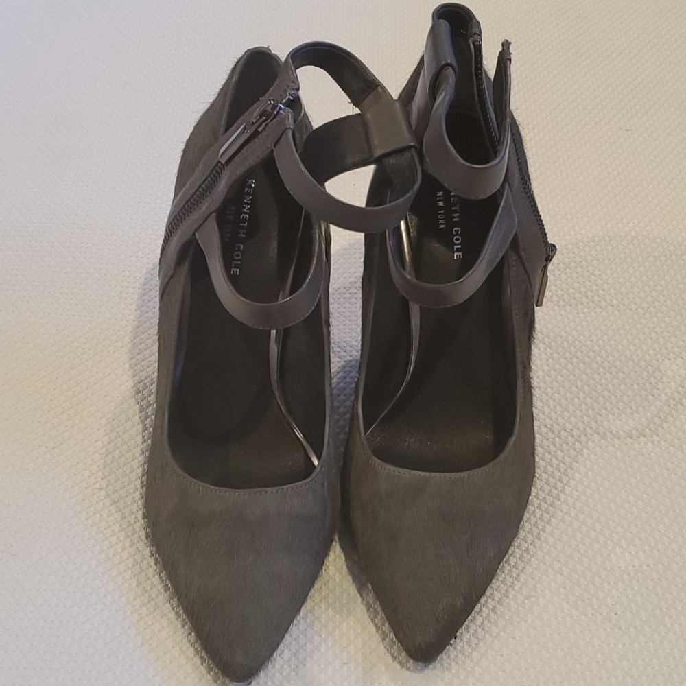 Kenneth Cole grey pony ankle strap heels 8m